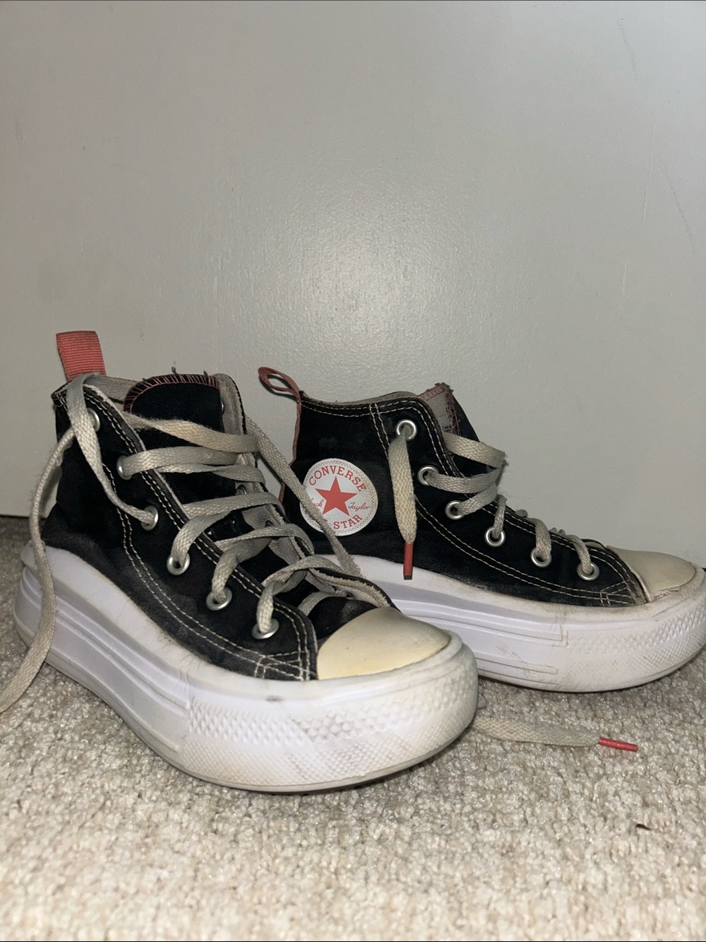 Converse Platform High Top Sneakers - Black with White Soles and Red Accents